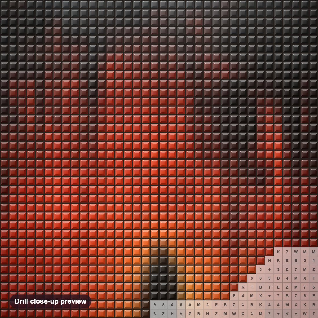 Close-up preview of the Straight from the Hell diamond painting with square 5D drills and printed canvas symbols