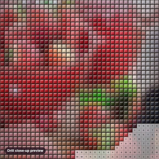 Close-up preview of the Strawberries & Blue Berries diamond painting with square 5D drills and printed canvas symbols