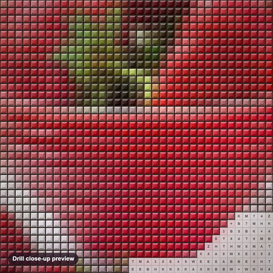 Close-up preview of the Strawberries diamond painting with square 5D drills and printed canvas symbols