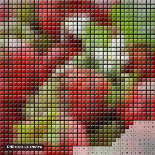 Close-up preview of the Strawberry Basket diamond painting with square 5D drills and printed canvas symbols