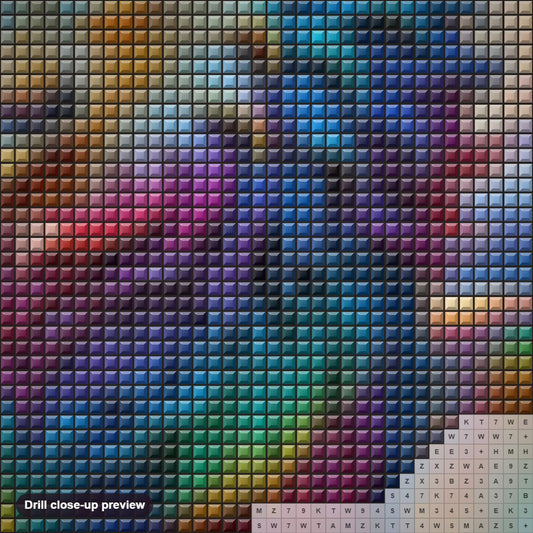 Close-up preview of the Strong Rainbow Lion Standing on Rock diamond painting with square 5D drills and printed canvas symbols