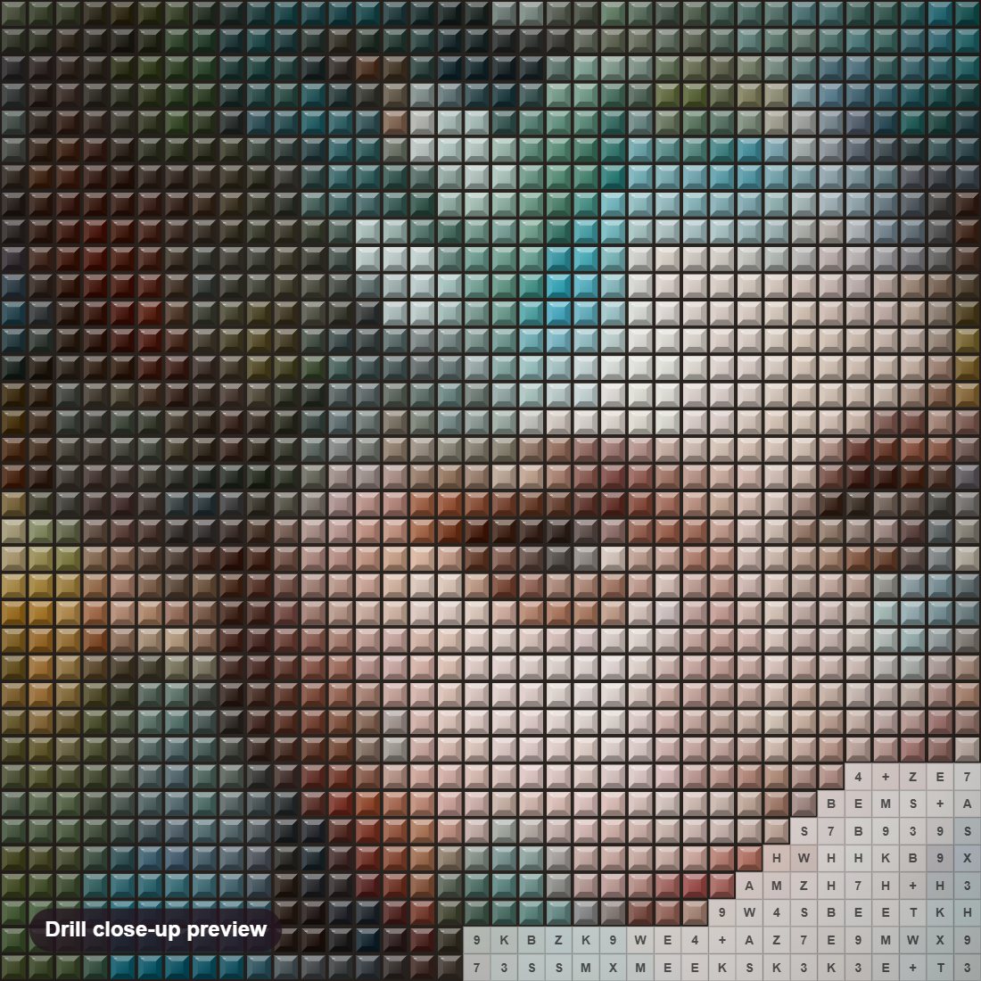 Close-up preview of the Stunning Beauty diamond painting with square 5D drills and printed canvas symbols