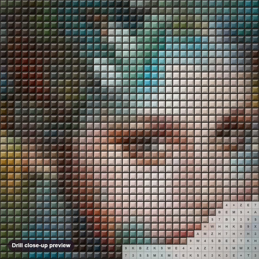 Close-up preview of the Stunning Beauty diamond painting with square 5D drills and printed canvas symbols