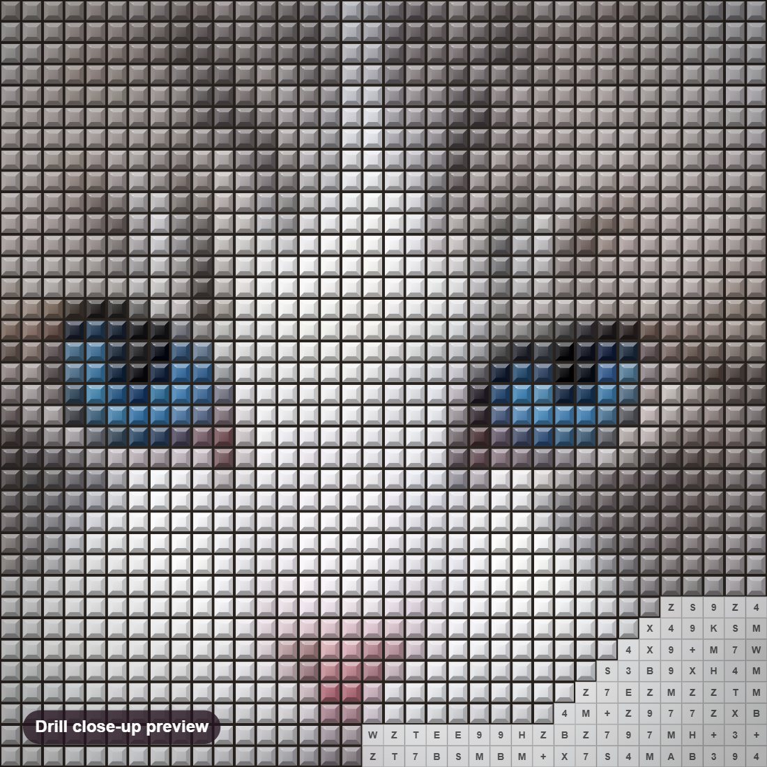 Close-up preview of the Stunning Cat with Blue Eyes diamond painting with square 5D drills and printed canvas symbols