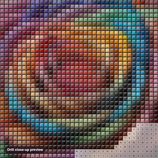 Close-up preview of the Stunning Colorful Rose diamond painting with square 5D drills and printed canvas symbols