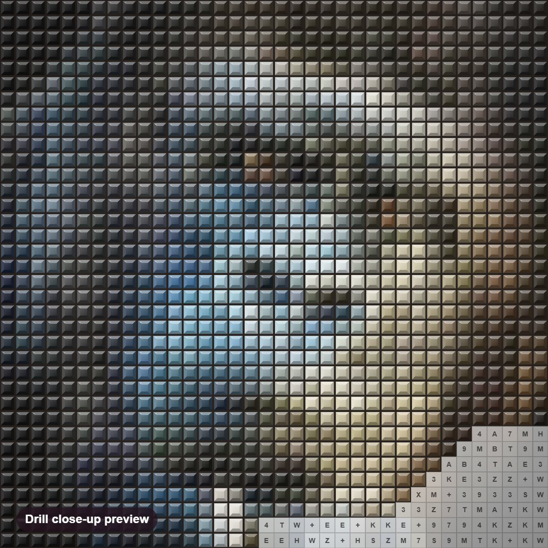 Close-up preview of the Stunning Gorilla diamond painting with square 5D drills and printed canvas symbols