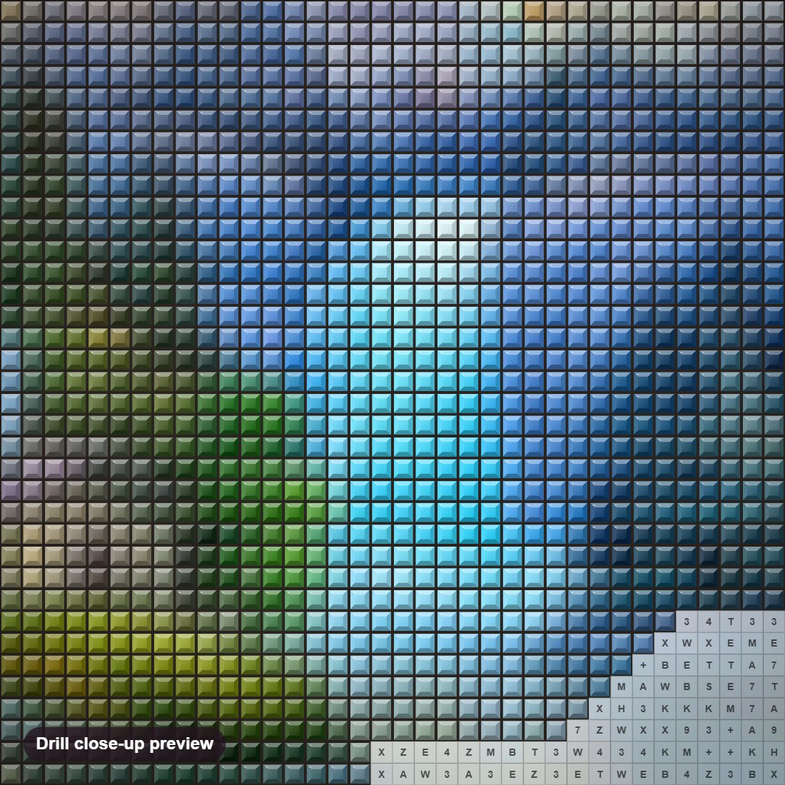 Close-up preview of the Stunning Nature diamond painting with square 5D drills and printed canvas symbols