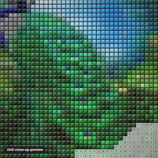Close-up preview of the Stunning Peacock diamond painting with square 5D drills and printed canvas symbols