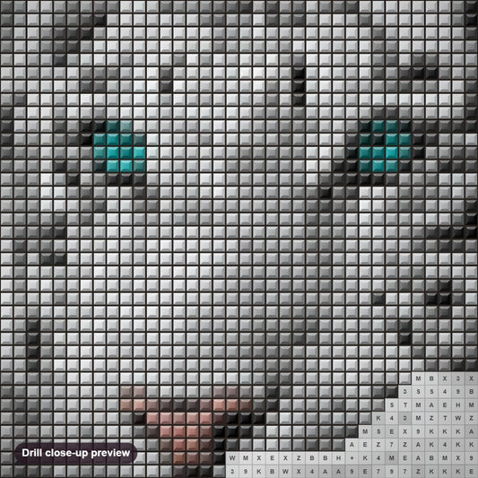 Close-up preview of the Stunning White Tiger diamond painting with square 5D drills and printed canvas symbols