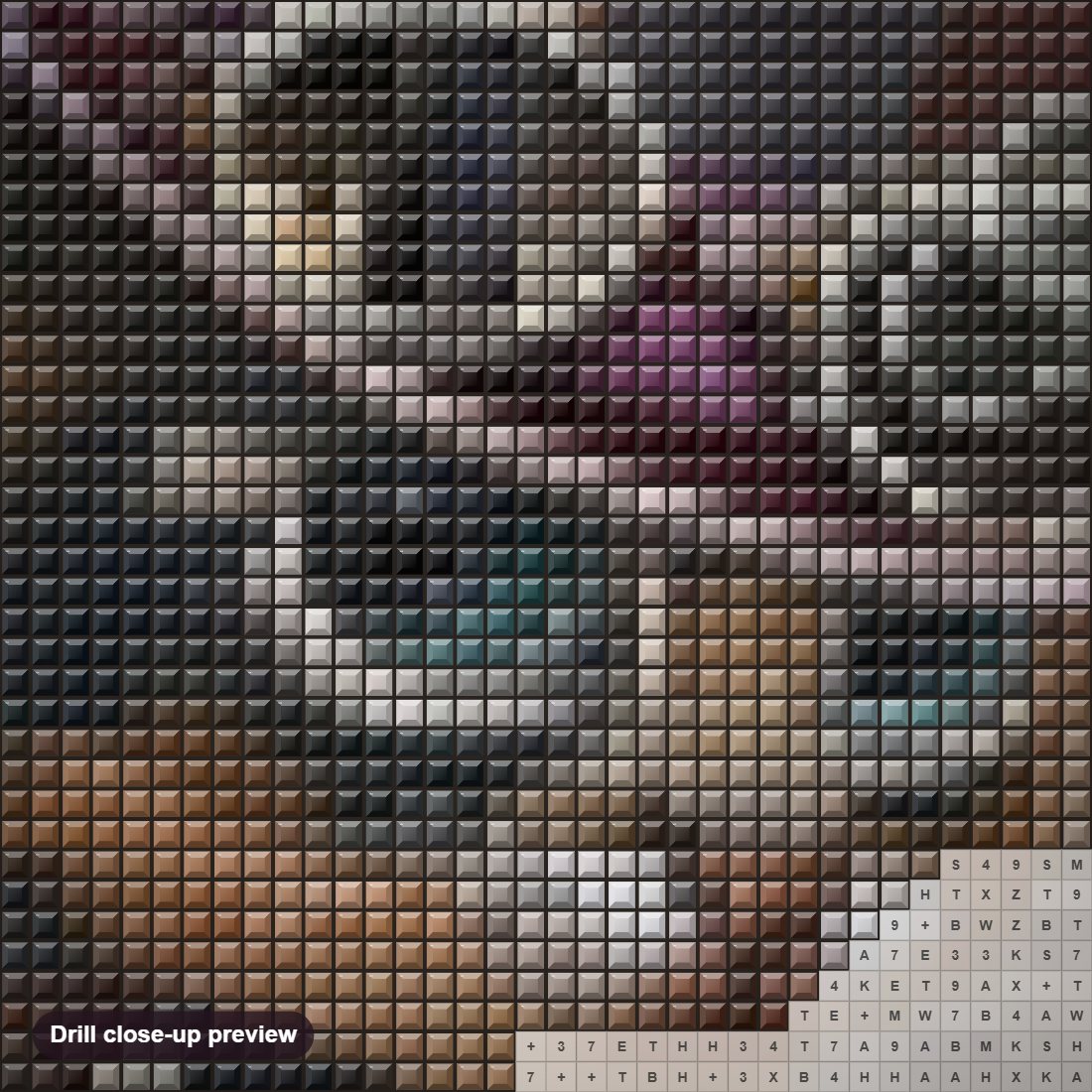 Close-up preview of the Stylish Cat diamond painting with square 5D drills and printed canvas symbols