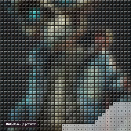 Close-up preview of the Stylish Skeletal diamond painting with square 5D drills and printed canvas symbols