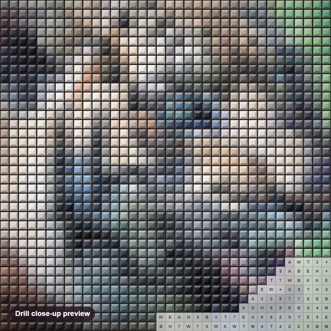 Close-up preview of the Sumatran Tiger Cub diamond painting with square 5D drills and printed canvas symbols