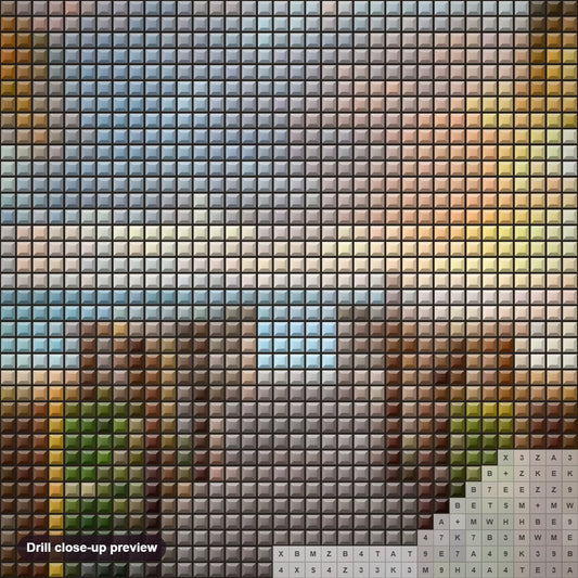 Close-up preview of the Summer Scenic Beauty diamond painting with square 5D drills and printed canvas symbols