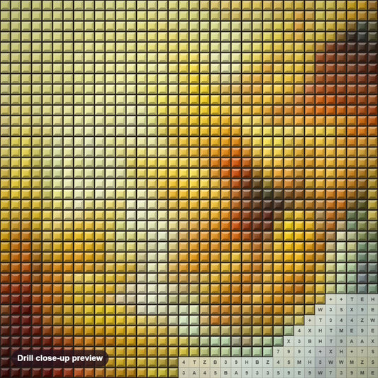 Close-up preview of the Sunbathing diamond painting with square 5D drills and printed canvas symbols