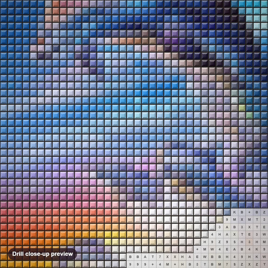 Close-up preview of the Sunrise Dolphins diamond painting with square 5D drills and printed canvas symbols