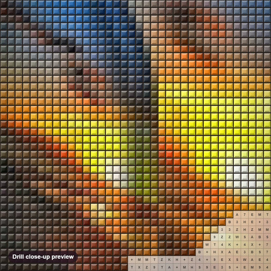 Close-up preview of the Sunset Captured in Glass Bottle diamond painting with square 5D drills and printed canvas symbols