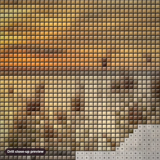 Close-up preview of the Sunset Lake & Birds diamond painting with square 5D drills and printed canvas symbols