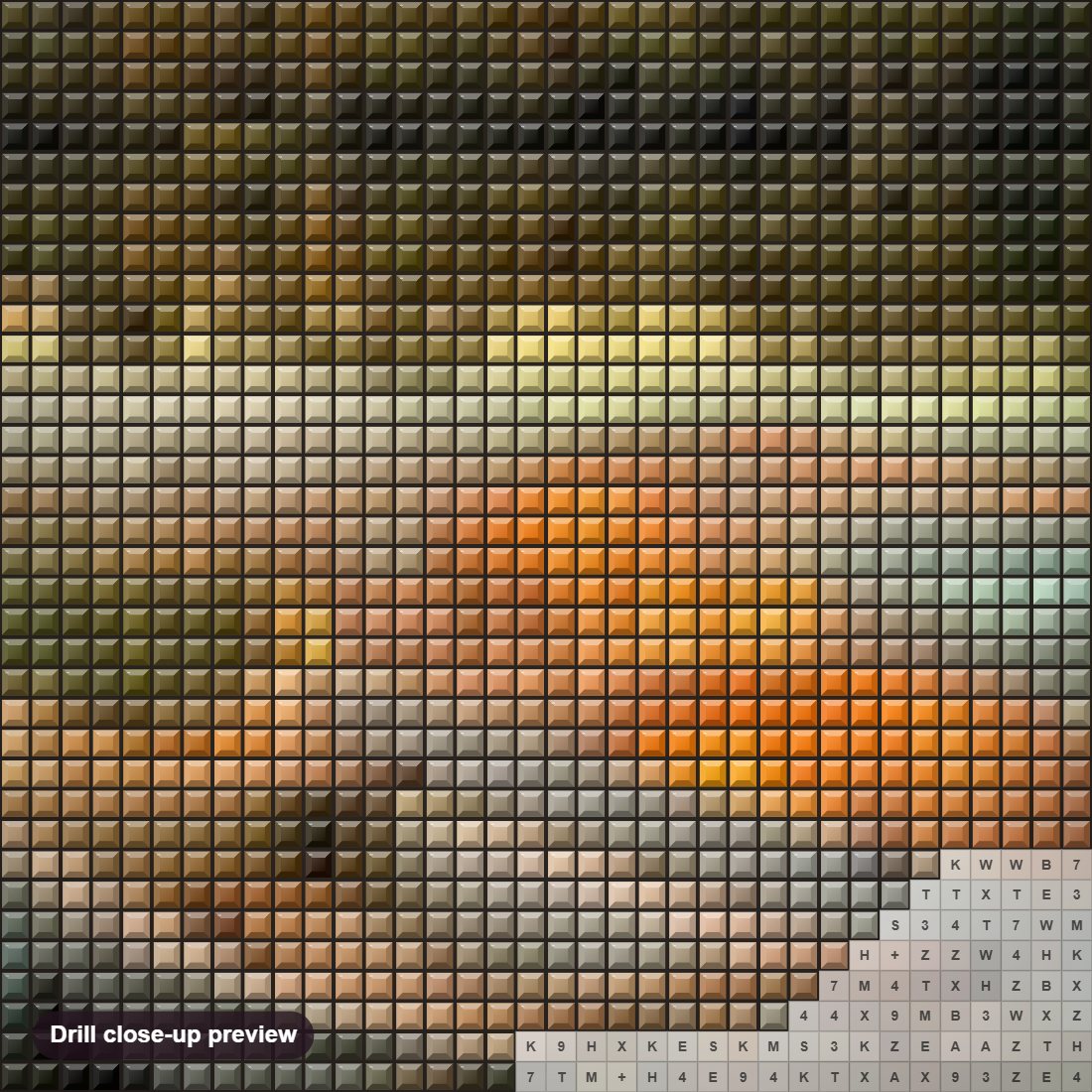 Close-up preview of the Sunset Lake View diamond painting with square 5D drills and printed canvas symbols