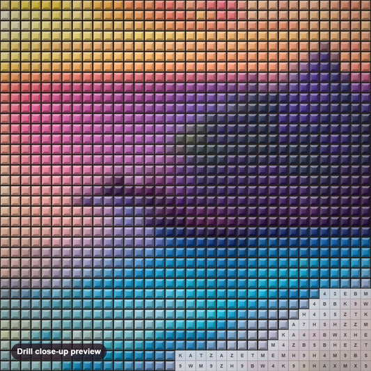 Close-up preview of the Sunset on the Beach diamond painting with square 5D drills and printed canvas symbols