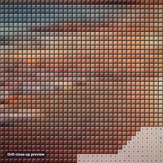 Close-up preview of the Sunset on the Beach diamond painting with square 5D drills and printed canvas symbols