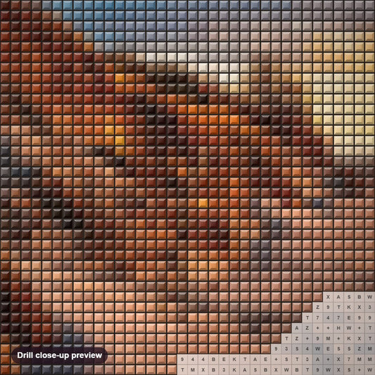 Close-up preview of the Sunset On The Dunes diamond painting with square 5D drills and printed canvas symbols