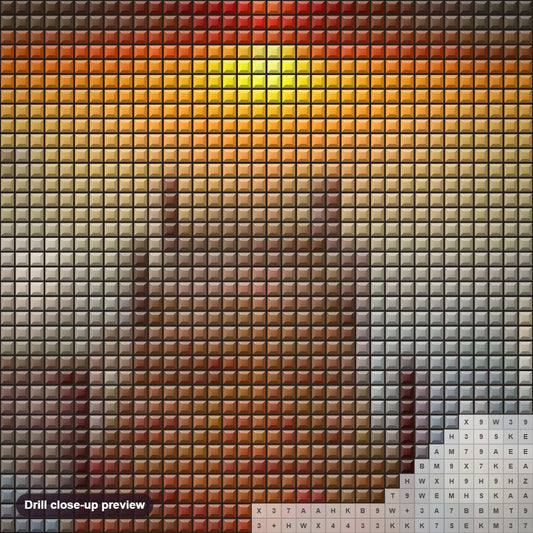 Close-up preview of the Sunset & Swans diamond painting with square 5D drills and printed canvas symbols