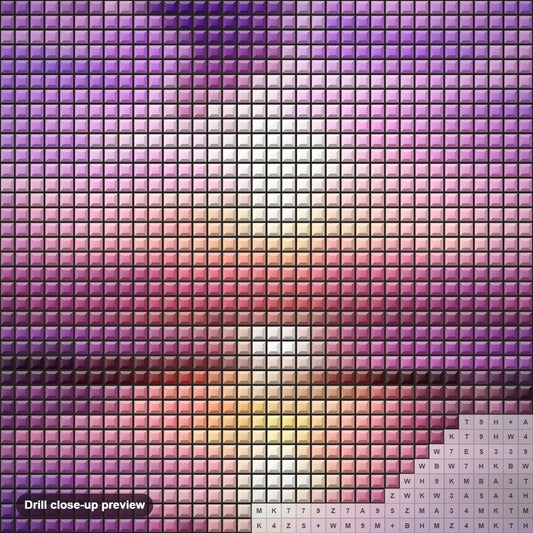 Close-up preview of the Sunset View diamond painting with square 5D drills and printed canvas symbols