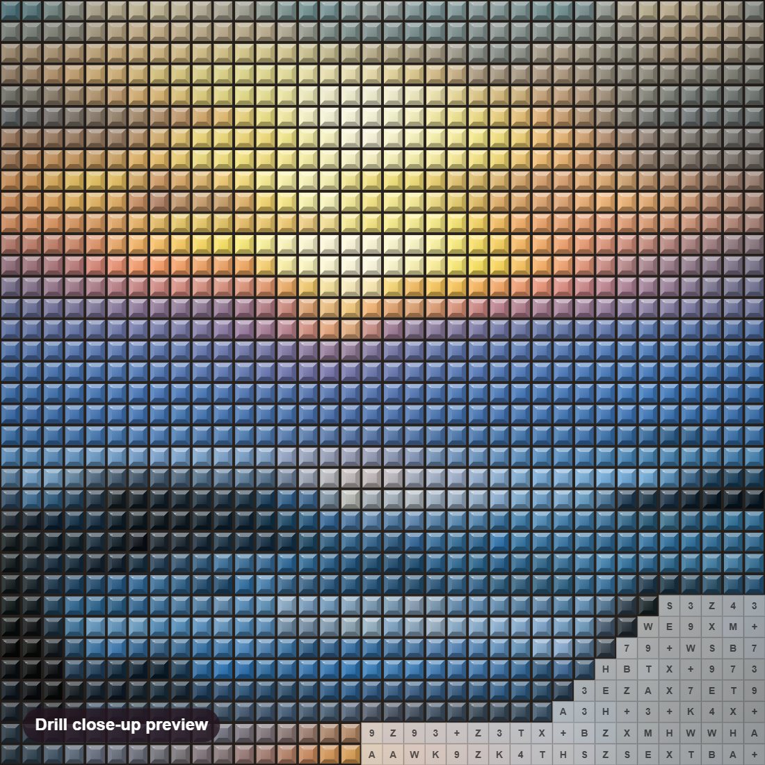 Close-up preview of the Sunset View from Window diamond painting with square 5D drills and printed canvas symbols