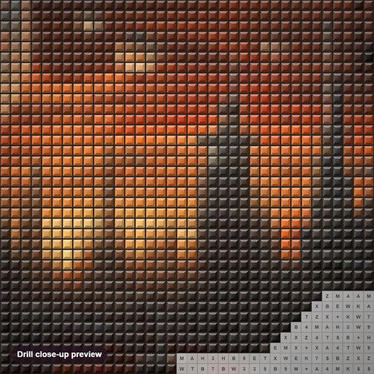 Close-up preview of the Sunsets on the City of Fire diamond painting with square 5D drills and printed canvas symbols