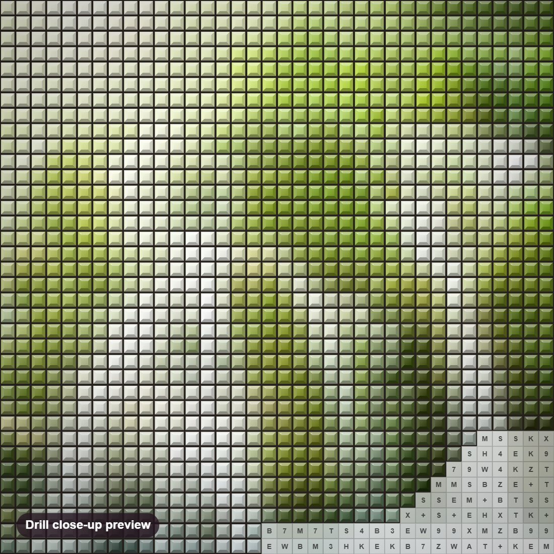 Close-up preview of the Sunshine & Forest Waterfall diamond painting with square 5D drills and printed canvas symbols