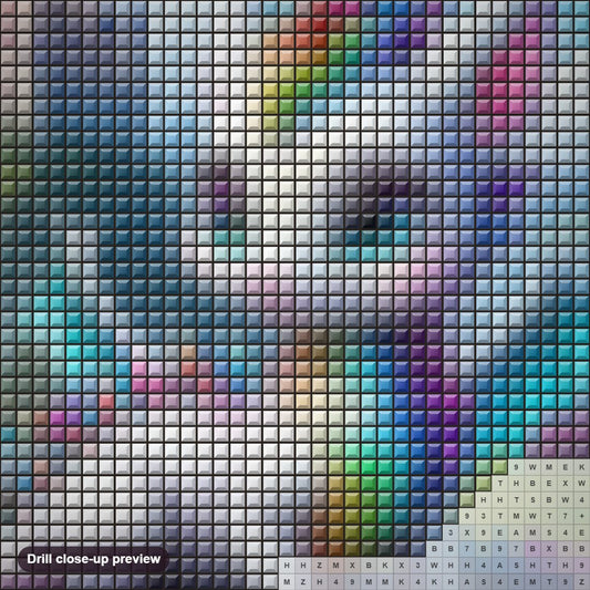 Close-up preview of the Super Cute Baby Dragon diamond painting with square 5D drills and printed canvas symbols