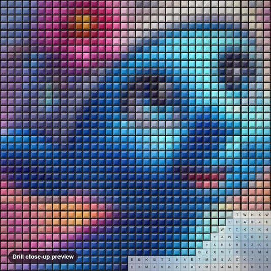 Close-up preview of the Super Smurf with Butterfly Wings diamond painting with square 5D drills and printed canvas symbols