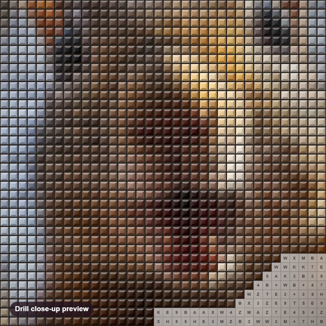 Close-up preview of the Surprised Squirrel diamond painting with square 5D drills and printed canvas symbols