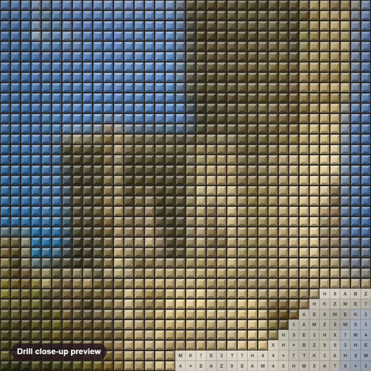 Close-up preview of the Swallow's Nest diamond painting with square 5D drills and printed canvas symbols