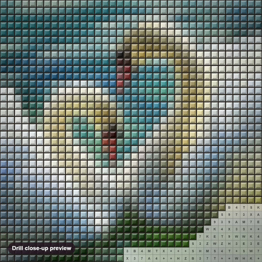 Close-up preview of the Swan Couple in the Lake diamond painting with square 5D drills and printed canvas symbols