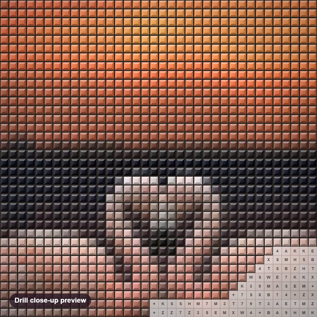 Close-up preview of the Flamingos & Sunset Landscape diamond painting with square 5D drills and printed canvas symbols