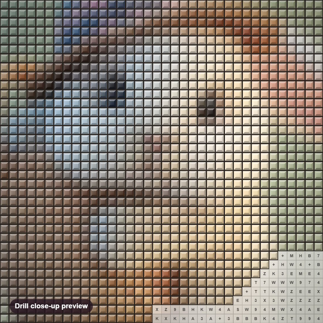 Close-up preview of the Sweet Bunny Love diamond painting with square 5D drills and printed canvas symbols