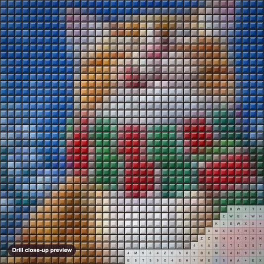 Close-up preview of the Sweet Cat on Christmas Season diamond painting with square 5D drills and printed canvas symbols