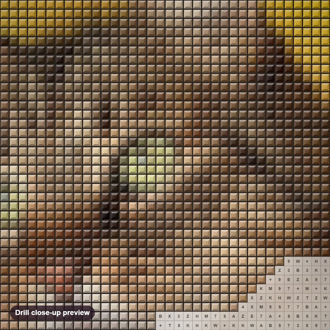 Close-up preview of the Sweet Cat with Staring Eyes diamond painting with square 5D drills and printed canvas symbols