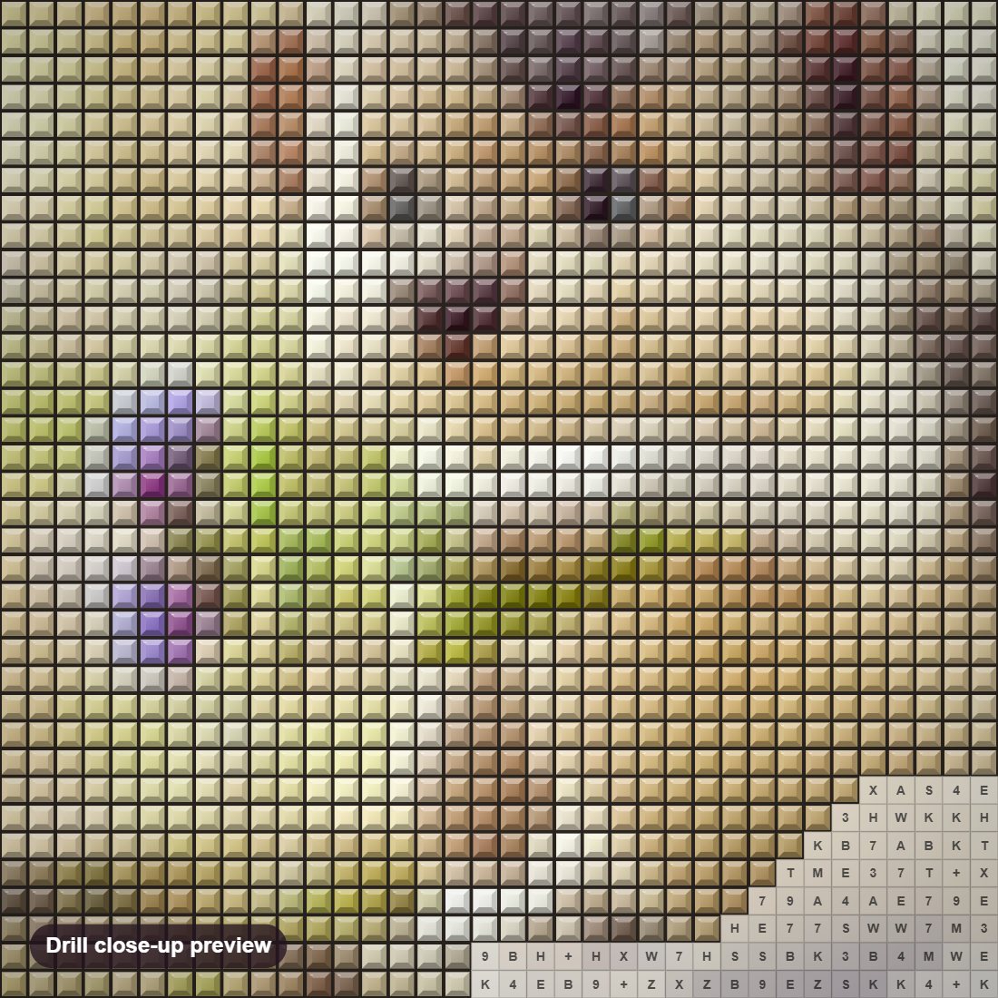 Close-up preview of the Sweet Hedgehog with Flowers diamond painting with square 5D drills and printed canvas symbols
