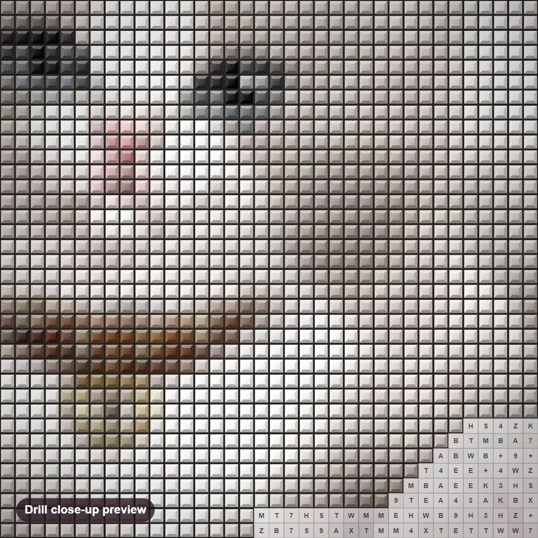 Close-up preview of the Sweet Kitty with Ball of Yarn diamond painting with square 5D drills and printed canvas symbols