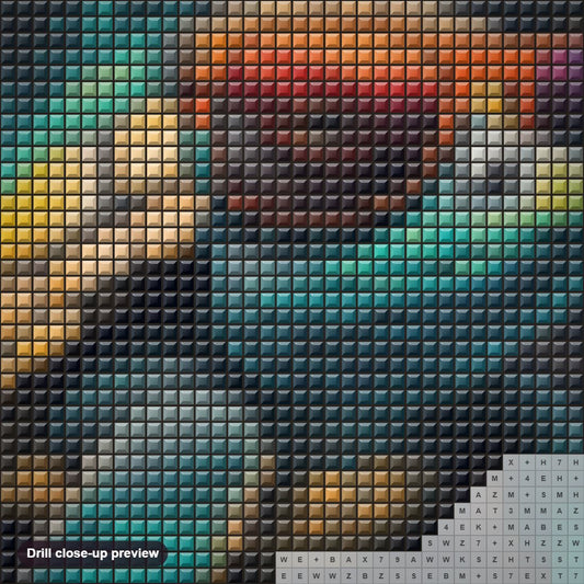 Close-up preview of the Swim in Style diamond painting with square 5D drills and printed canvas symbols