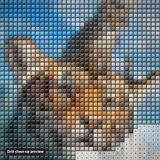Close-up preview of the Swimming Tiger & Cat diamond painting with square 5D drills and printed canvas symbols