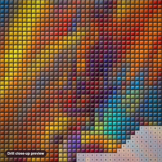 Close-up preview of the Swing Time diamond painting with square 5D drills and printed canvas symbols