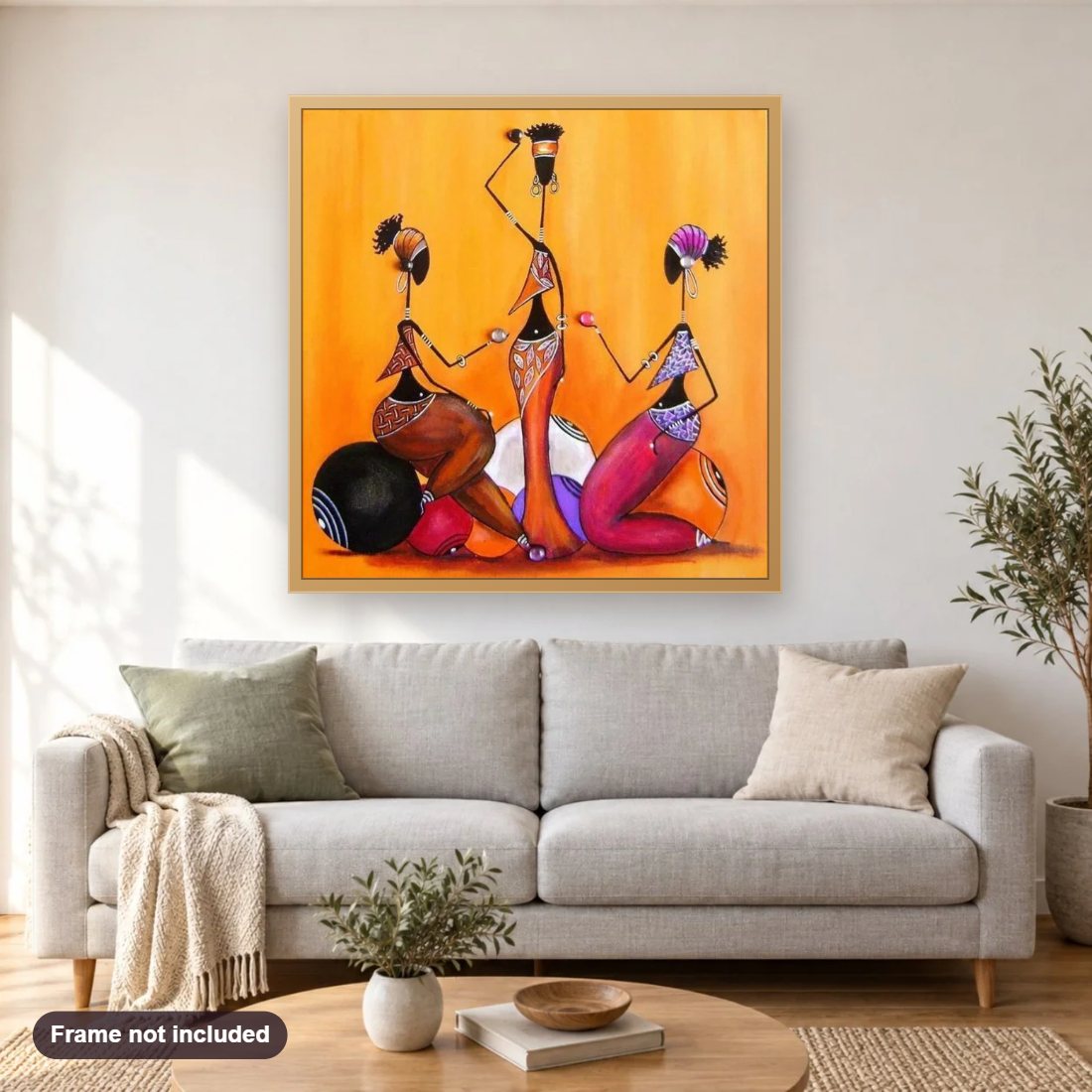 Sylphide Creations diamond painting shown framed on a living room wall above a sofa