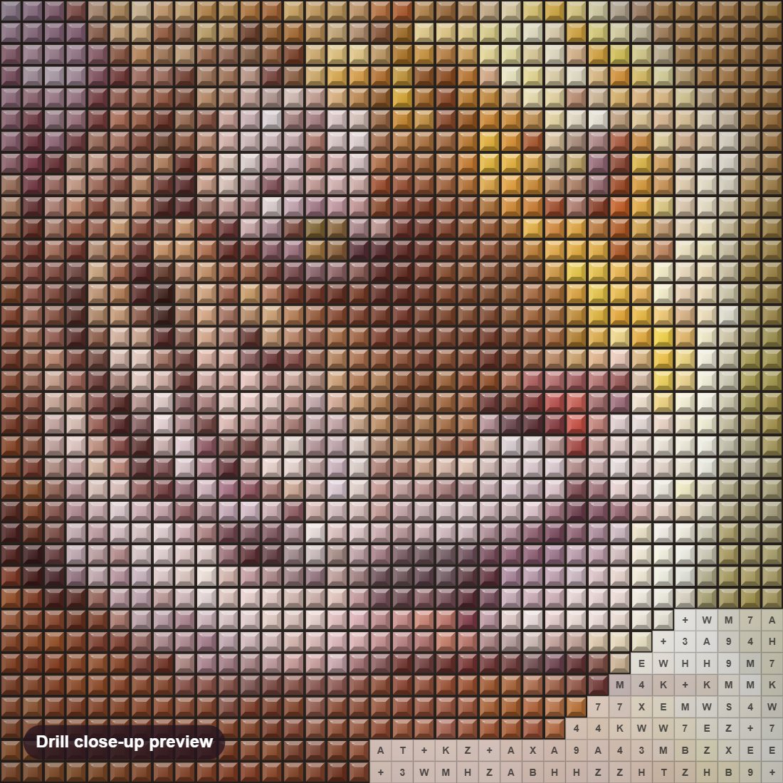 Close-up preview of the Taiga Tiger Study diamond painting with square 5D drills and printed canvas symbols