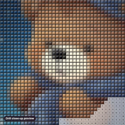 Close-up preview of the Teddy Bear's Nighttime Adventure diamond painting with square 5D drills and printed canvas symbols