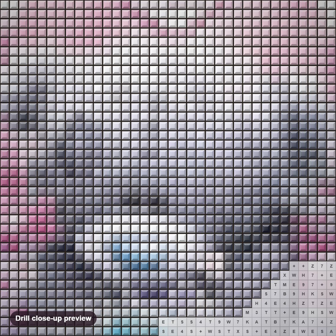 Close-up preview of the Teddy in the Basket diamond painting with square 5D drills and printed canvas symbols