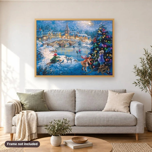 The Best Gift Is Each Other diamond painting shown framed on a living room wall above a sofa
