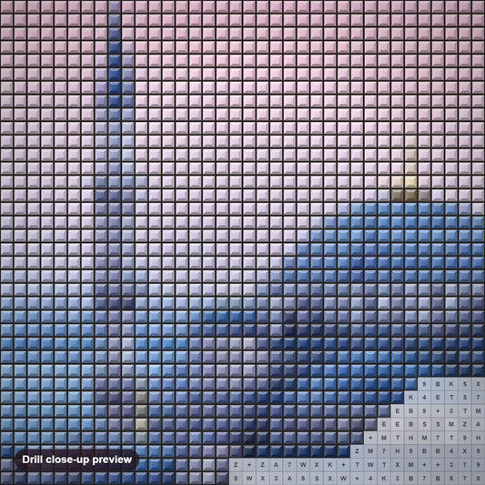 Close-up preview of the The Blue Mosque diamond painting with square 5D drills and printed canvas symbols